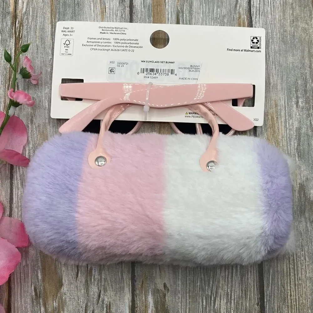 Girls Fun Summer Sunglasses With Unicorn & Bunny Faux Fur Carrying Cases